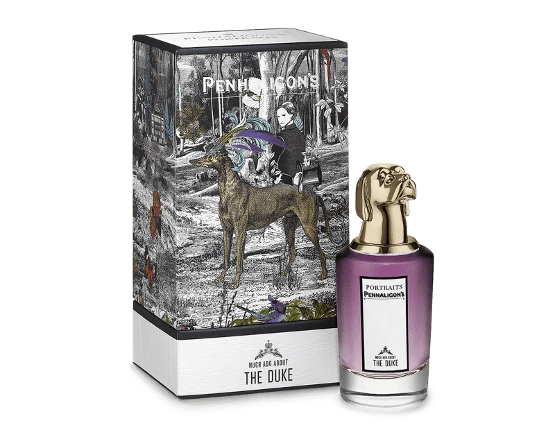 Much Ado About The Duke Eau De Parfum Penhaligon's Much Ado About The Duke Eau De Parfum is a bold and charismatic fragrance, part of Penhaligon's Portraits collection. This fragrance embodies the essence of an eccentric, charming gentleman with a rebelli