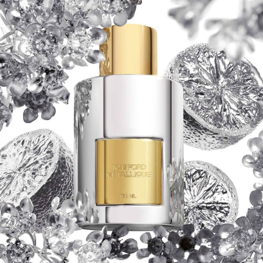 Metallique Eau De Parfum Tom Ford Metallique Eau De Parfum is a striking and modern fragrance that exudes a metallic sheen, blending floral and aldehydic notes to create an elegant yet edgy scent. This perfume is designed for those who appreciate a refine