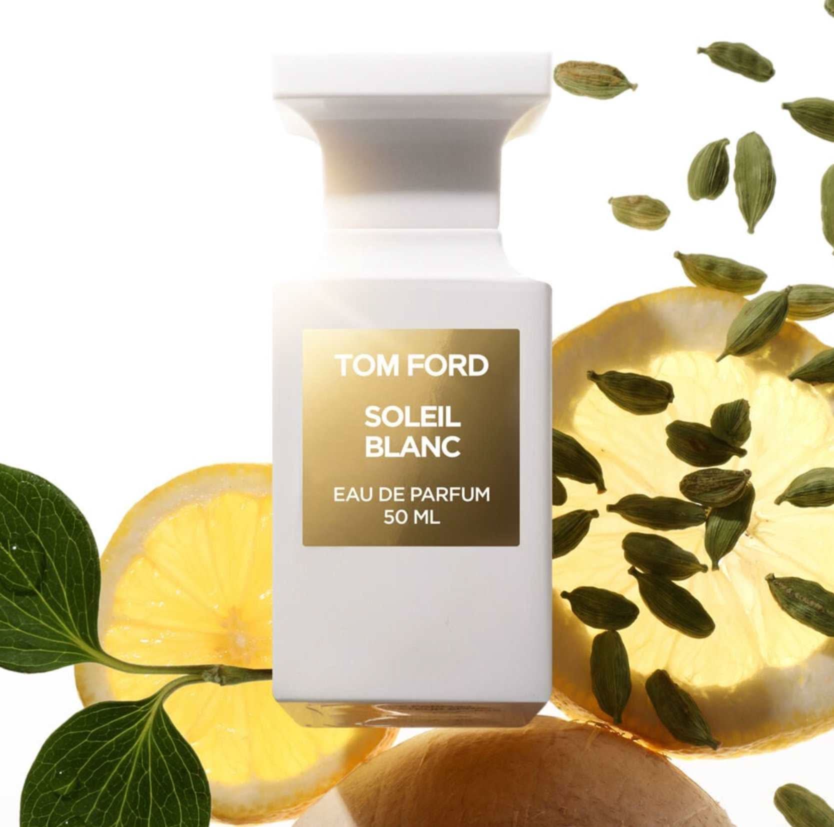 Soleil Blanc Eau De Parfum Tom Ford Soleil Blanc Eau De Parfum is a sun-soaked, luxurious fragrance that transports you to the idyllic warmth of a private tropical paradise. This scent is a celebration of the sun, encapsulating the glow of bronzed skin an